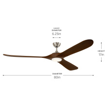 Kichler 310580NI - 80" Mylo Ceiling Fan with Satin Etch Cased Opal Glass in Brushed Nickel with Aged Walnut Wood Bl