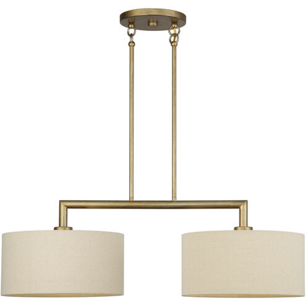 2 Light Antique Gold Leaf Large Linear Chandelier