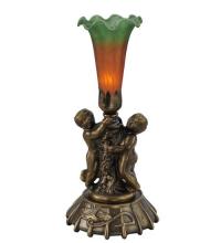 Meyda Green 11428 - 12" High Amber/Green Tiffany Pond Lily Twin Cherub Mini Lamp