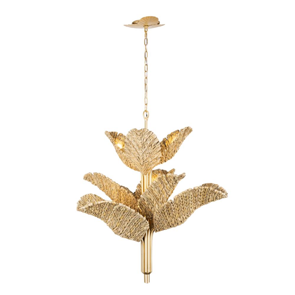 Banana Leaf 9 Light Chandelier - French Gold/Natural Seagrass