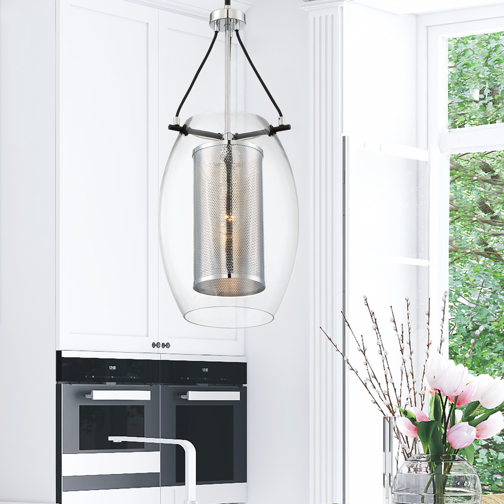 Dunbar 1-Light Pendant in Matte Black with Polished Chrome Accents