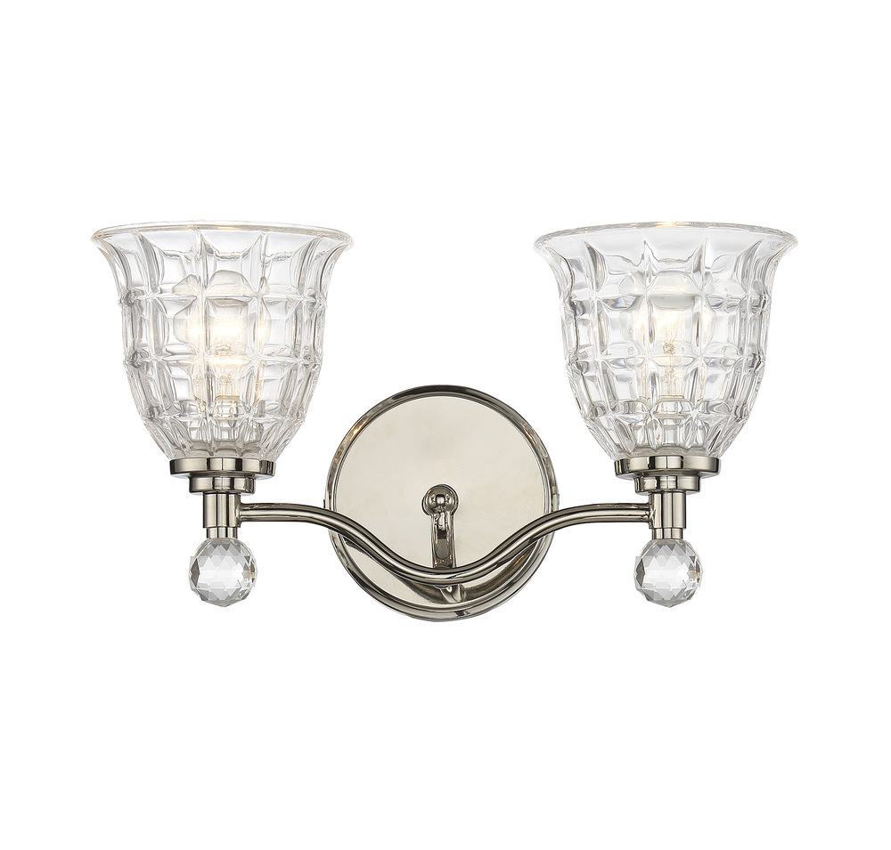 Birone 2-Light Bathroom Vanity Light in Polished Nickel