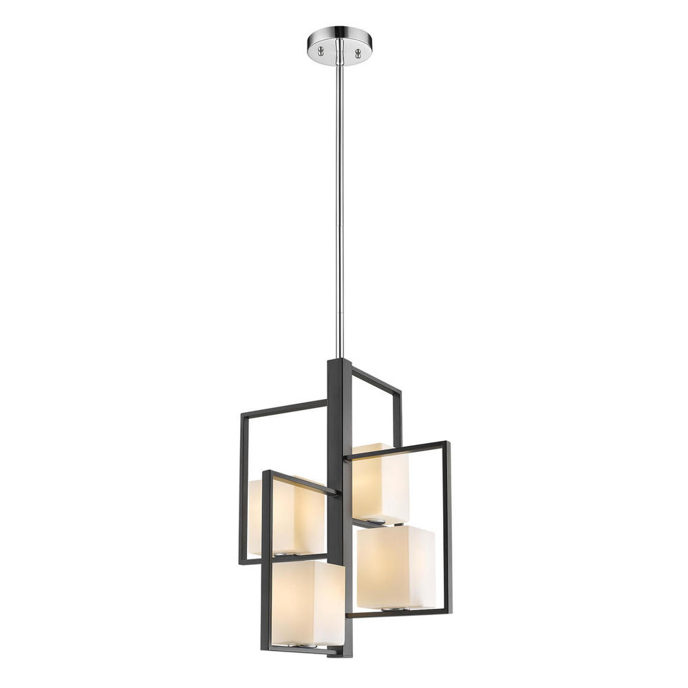 4 LT Tiered Pendant w/ a Black & Chrome Finish & Opal Glass Shades