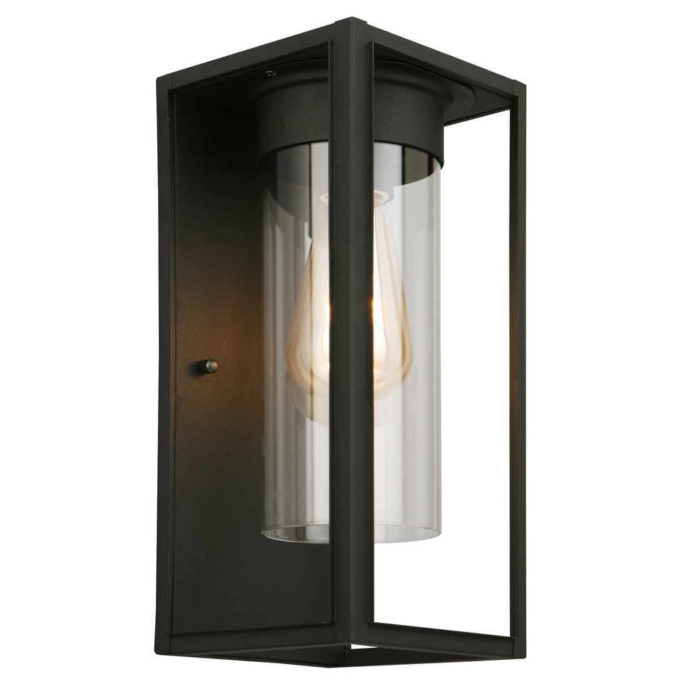 1 LT Outdoor Wall Light w/ Matte Black Finish & Clear Glass Shade