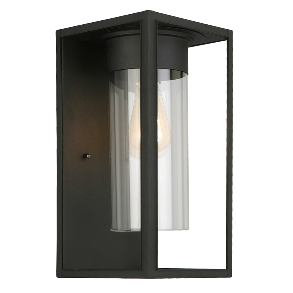 1 LT Outdoor Wall Light w/ Matte Black Finish & Clear Glass Shade