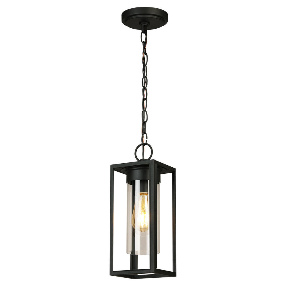 1 LT Outdoor Pendant w/ Matte Black Finish & Clear Glass Shade