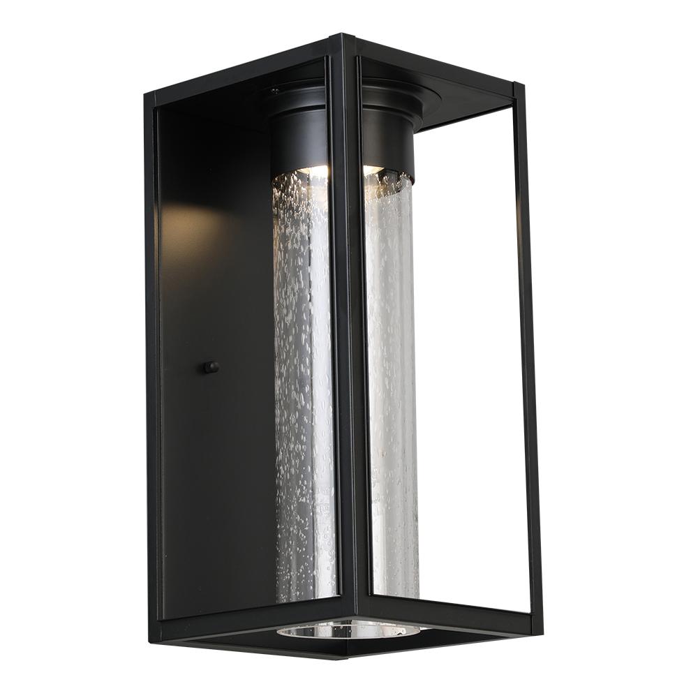1 LT Integrated LED Outdoor Wall Light w/ Black Finish & Clear Seeded Glass Shade