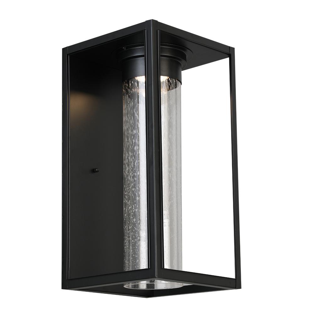 1 LT Integrated LED Outdoor Wall Light w/ Black Finish & Clear Seeded Glass Shade