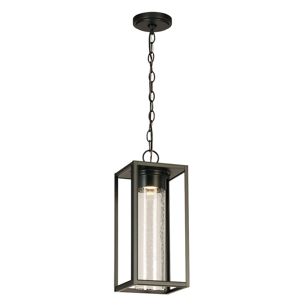 1 LT Integrated LED Outdoor Pendant w/ Black Finish & Clear Seeded Glass Shade