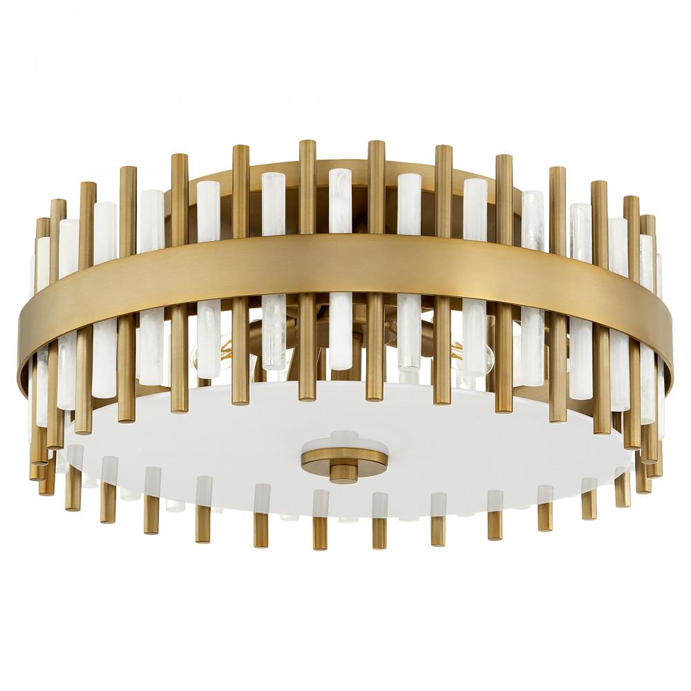 Cassio 4 Light Flush Mount Aged Brass