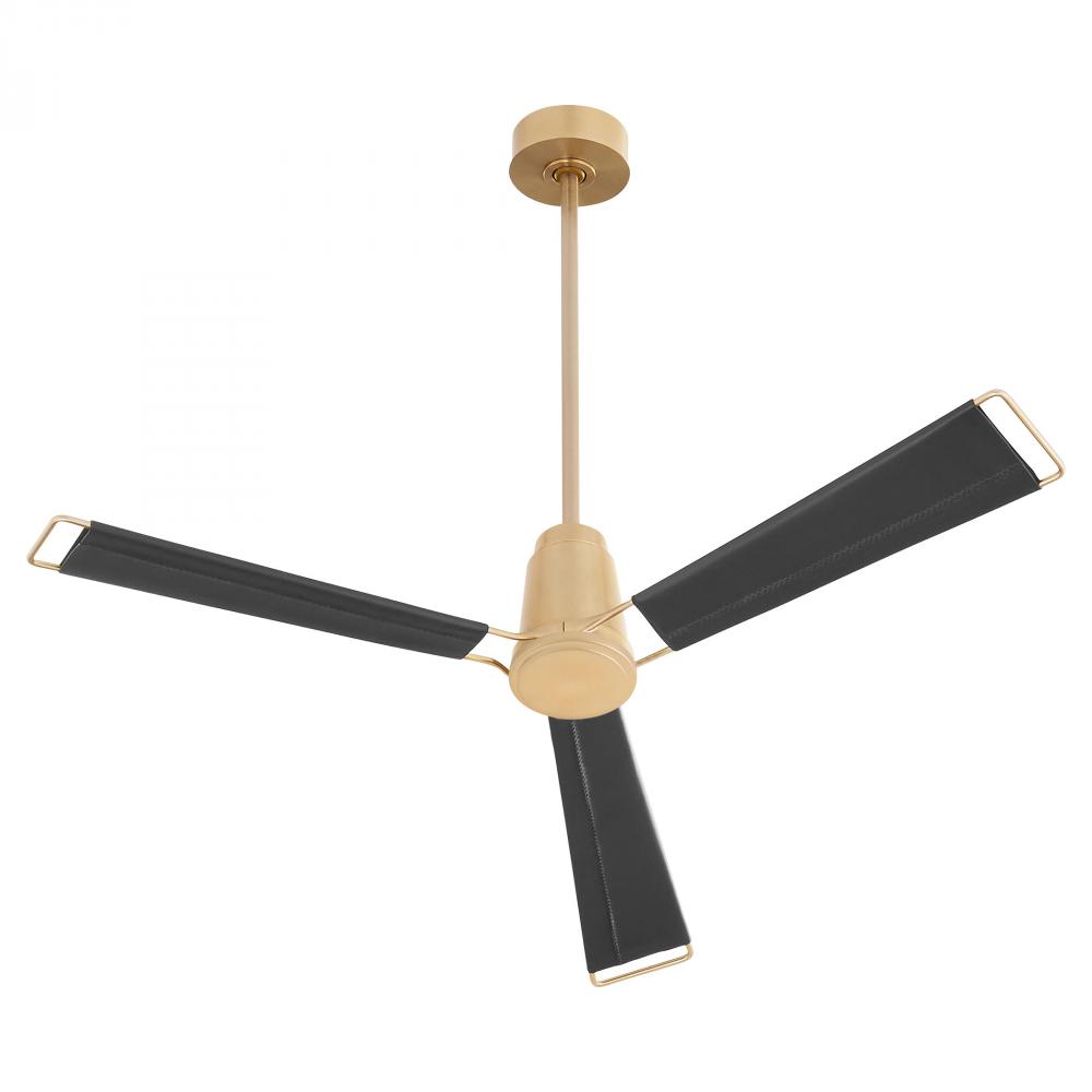 Zephyr Ceiling Fan Aged Brass Black Leather