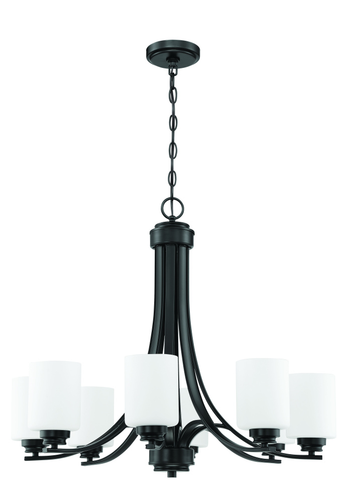 Bolden 8 Light Chandelier in Flat Black (White Glass)