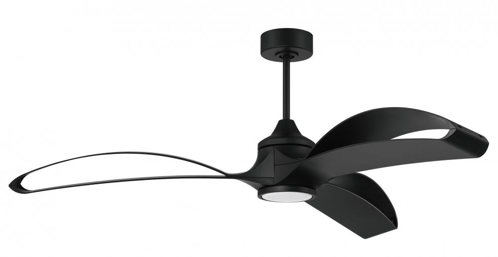 Bandeaux 60" 3-Blade Ceiling Fan in Flat Black w/ Flat Black Blades; Light Kit Included (optiona
