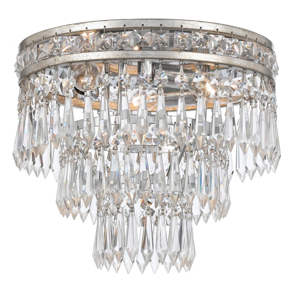 Mercer 12'' Hand Cut Crystal Olde Silver Flush Mount