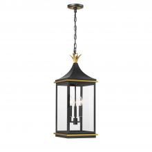 Crystorama SIM-805-MK-TG - Simpson 10'' Matte Black + Textured Gold Outdoor Pendant