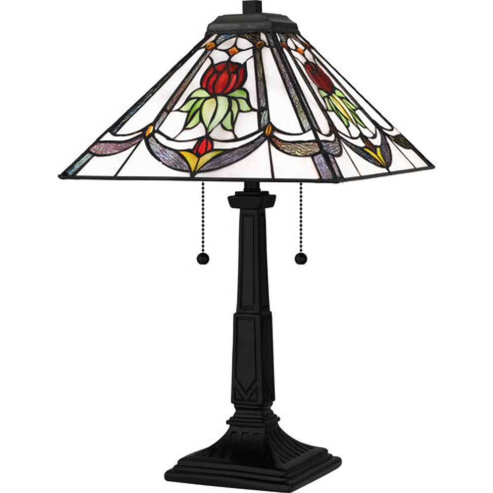 Tiffany 2-Light Matte Black Table Lamp