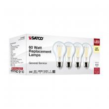 Satco Products Inc. S12463 - 8 Watt A19 LED Filament; Clear; 3000K; Medium Base; 120 Volt; 4-Pack