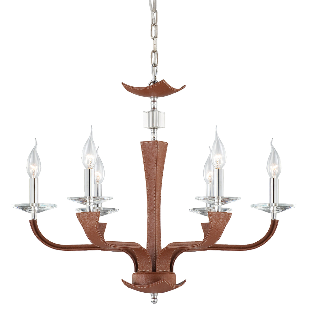 Pella, 6Lt Chandelier, Chrome/Brn