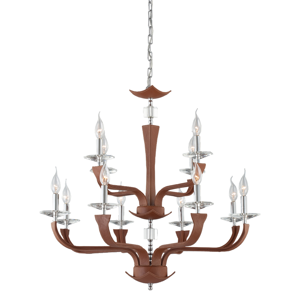 Pella, 12Lt Chandelier, Chrome/Brn
