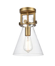 Innovations Lighting 411-1F-BB-8CL - Newton Cone - 1 Light - 8 inch - Brushed Brass - Semi-Flush Mount