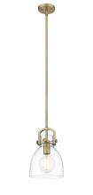 Innovations Lighting 412-1S-BB-8CL - Newton Bell - 1 Light - 8 inch - Brushed Brass - Stem hung - Mini Pendant