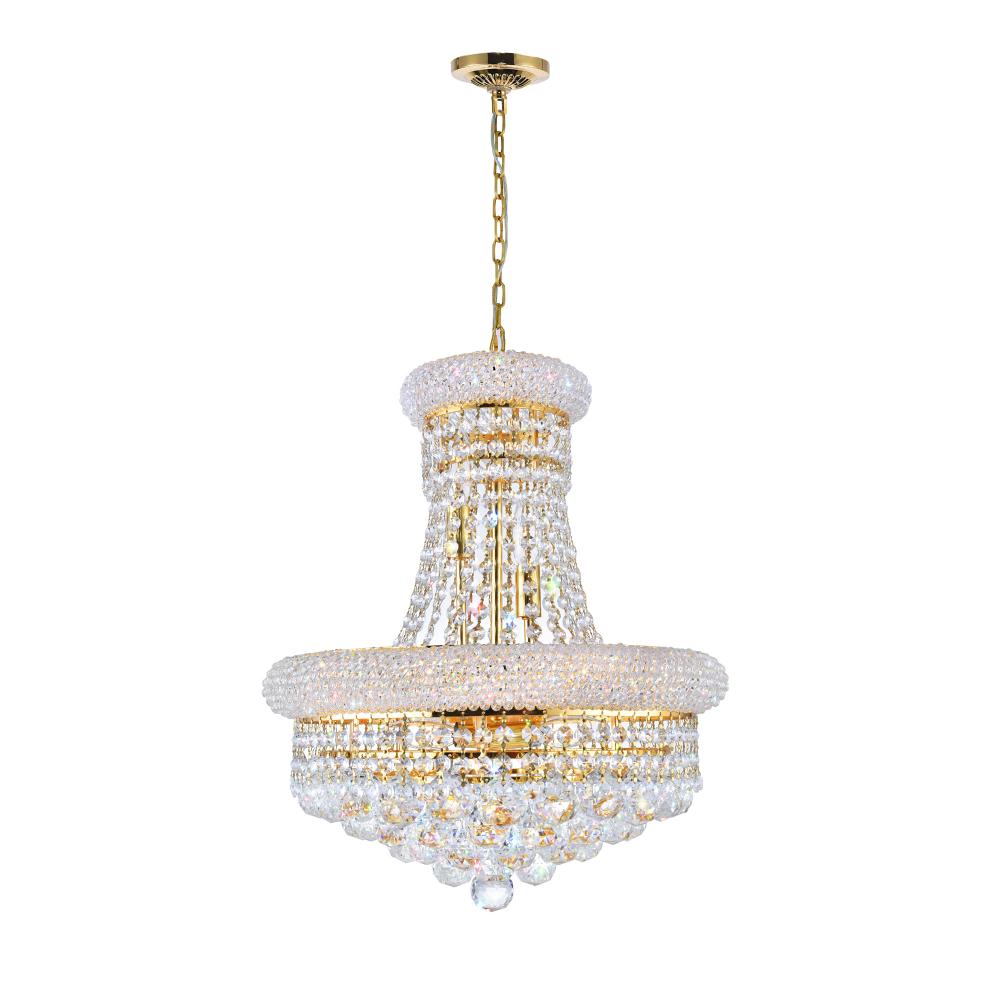 Empire 8 Light 18in Gold Down Chandelier with Crystals