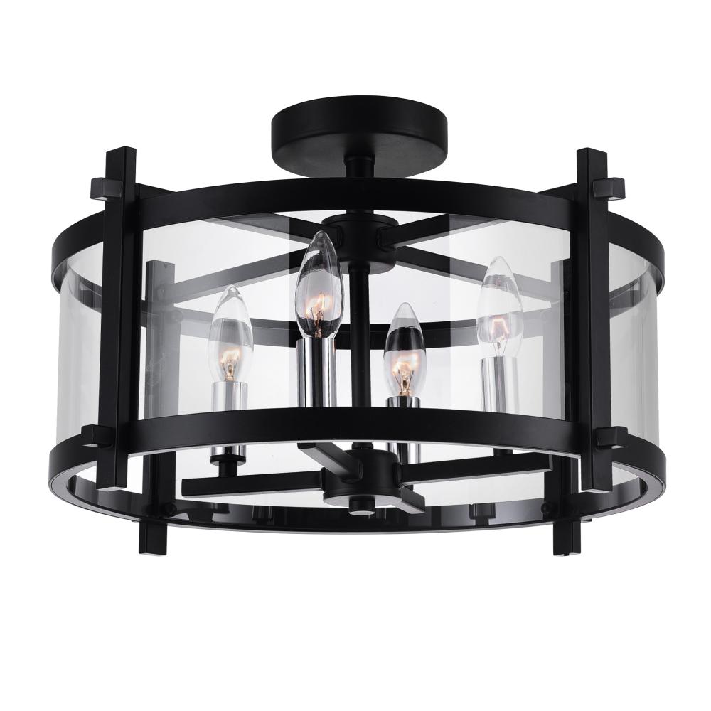 Miette 4 Light 18in Black Cage Flush Mount