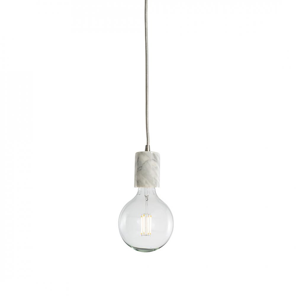 NATURAL MARBLE WHITE PENDANT W/ 8.5W LED G40 2700K FILAMENT E26 FULLY COMPATIBLE DIMMING