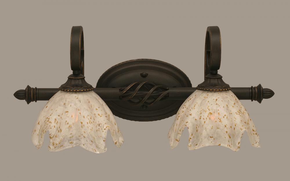 Two Light Dark Granite Gold Ice Glass Vanity