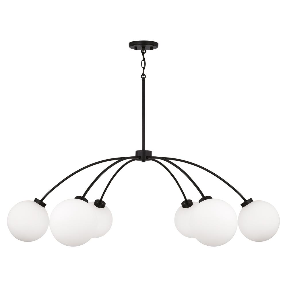6-Light Chandelier in Matte Black with Soft White Glass Globes