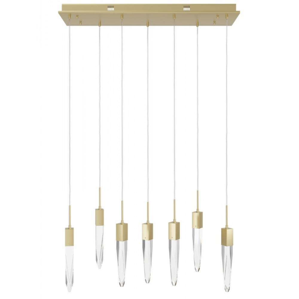 Aspen  7 Light Multi  Pendant in Brushed Brass with Clear Crystal