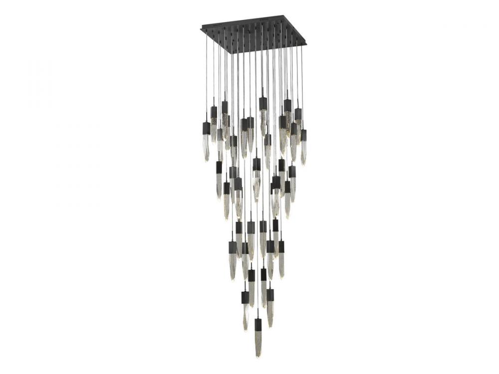 Aspen  41 Light Multi  Pendant in Dark Bronze with Bubbled Crystal