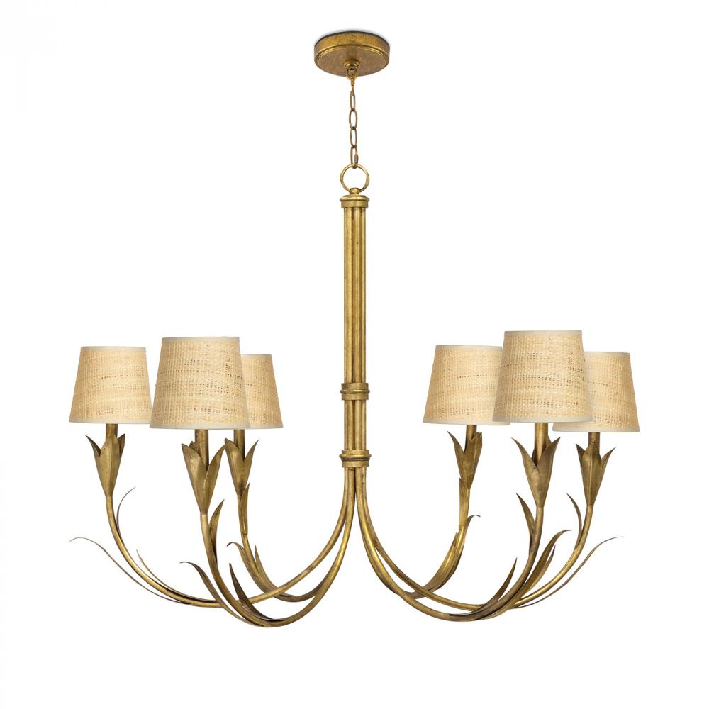 Regina Andrew River Reed Chandelier Small (Antique Gold Leaf with Rattan Shade)