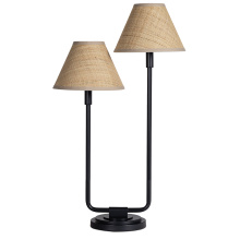 Regina Andrew 13-1691BB-RAT - Regina Andrew Polly Double Arm Table Lamp (Blackened Brass with Rattan Shade)