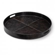 Regina Andrew 20-1582BLK - Regina Andrew Derby Round Leather Tray (Black); Dimensions 24W x 2.75H x 24D