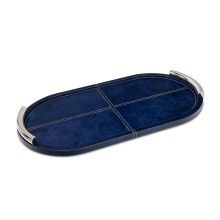 Regina Andrew 20-1690BL - Regina Andrew Hayes Leather Tray Oval (Blue); Dimensions 19.75W x 1.5H x 10.75D