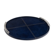Regina Andrew 20-1691BL - Regina Andrew Hayes Leather Tray Round Small (Blue); Dimensions 18W x 1.5H x 18D