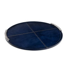 Regina Andrew 20-1692BL - Regina Andrew Hayes Leather Tray Round Large (Blue); Dimensions 24W x 1.5H x 24D