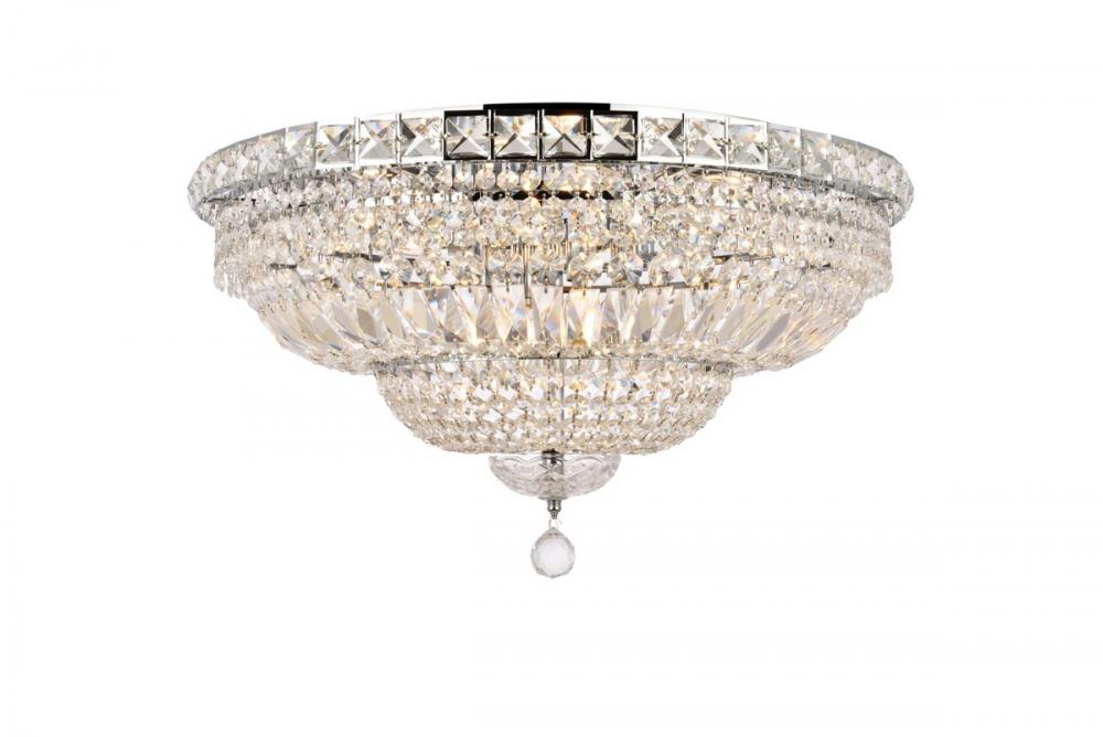 Tranquil 12 light Chrome Flush Mount Clear Royal Cut Crystal