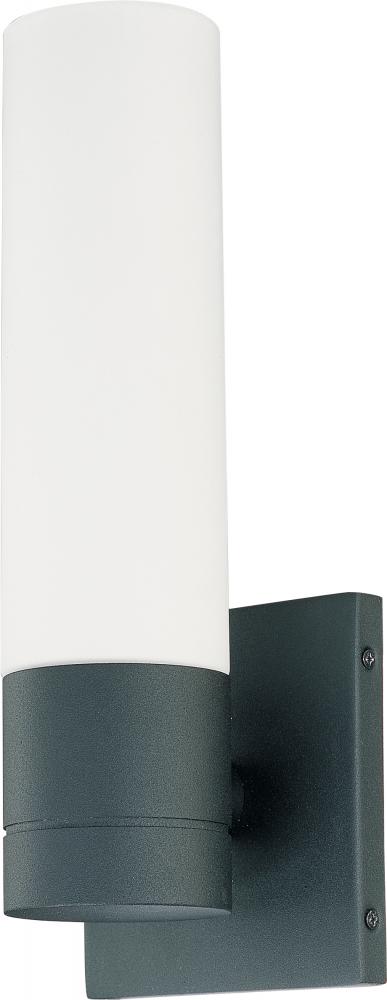 1-Light Tube Wall Sconce in Textured Black Finish with White Glass