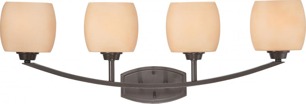 4-Light Vanity Light Fixture in Vintage Bronze Finish with Cream Beige Glass