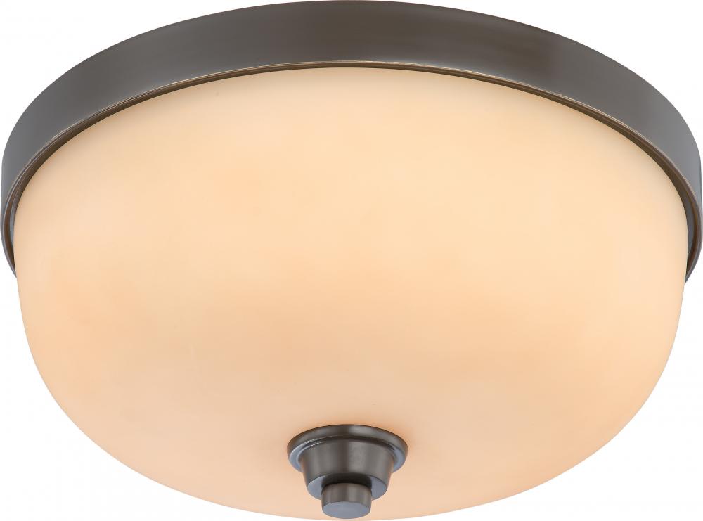 3-Light Flush Mount Ceiling Light in Vintage Bronze Finish with Cream Beige Glass