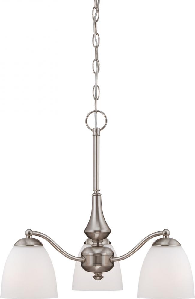 Patton; 3 Light; Chandelier (Arms Down) with Frosted Glass; Brushed Nickel Finish