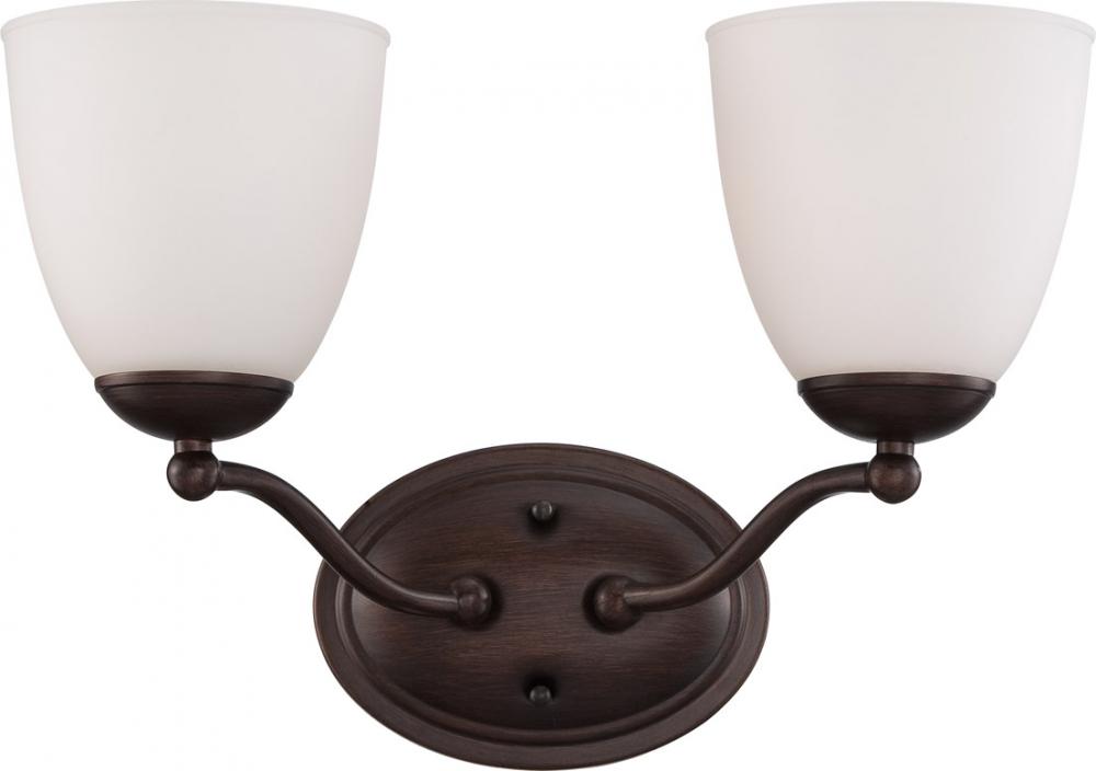 Patton; 2 Light; Vanity Fixture with Frosted Glass; Prairie Bronze Finish