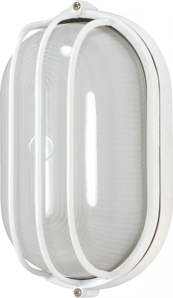 1 Light; 10 in.; Oval Cage Bulk Head; Die Cast Bulk Head; Semi Gloss White Finish