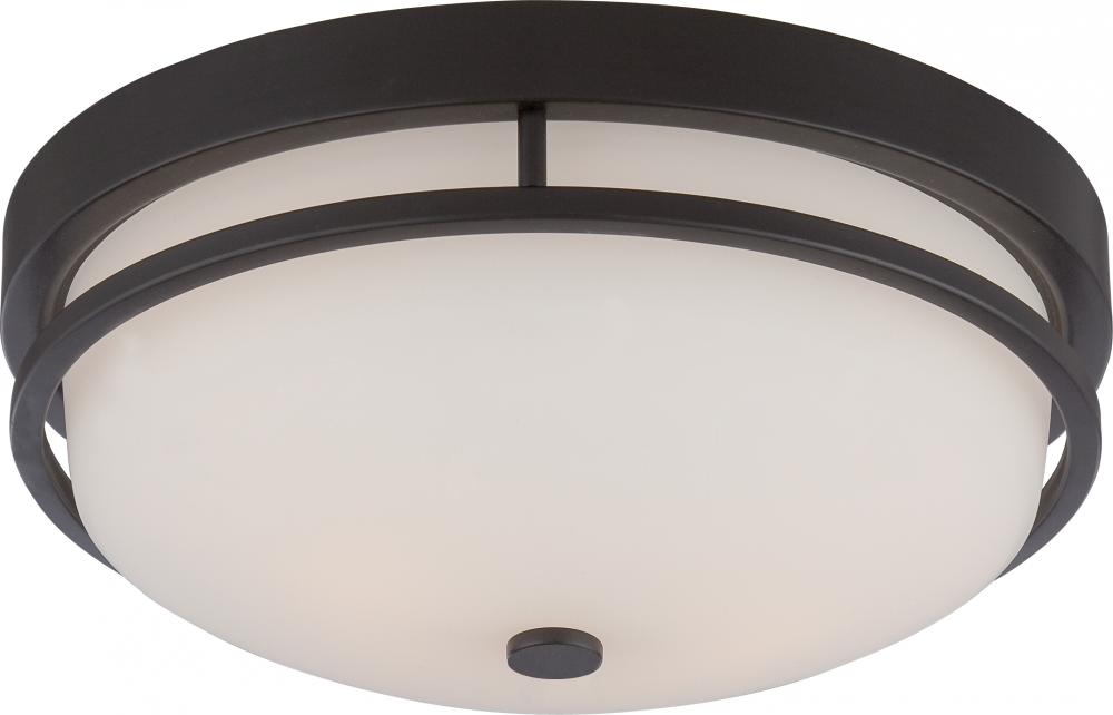 Neval; 2 Light; Flush Fixture with Satin White Glass; Sudbury Bronze Finish