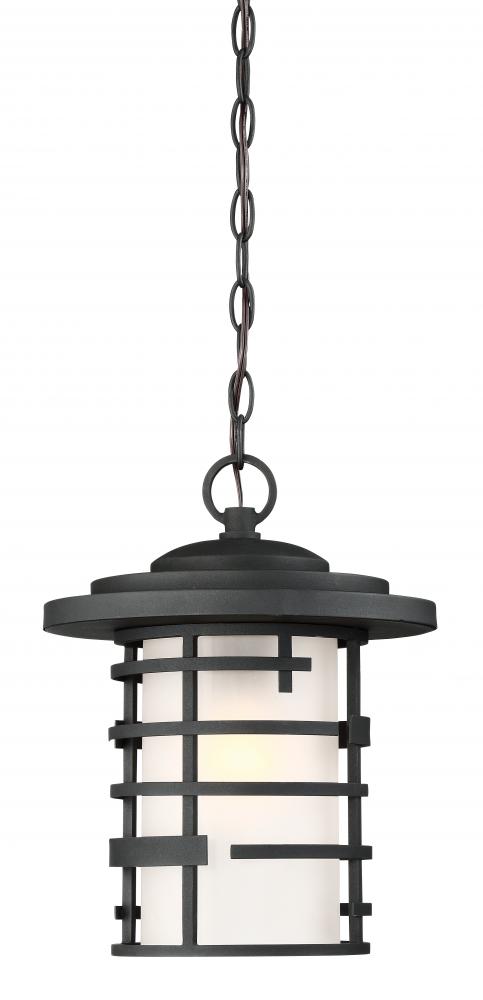 Lansing; 1 Light; Outdoor Hanging Lantern with Etched Glass; Textured Black Finish