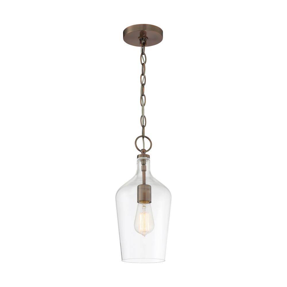 Hartley - 1 Light Pendant - with Clear Glass - Antique Copper Finish