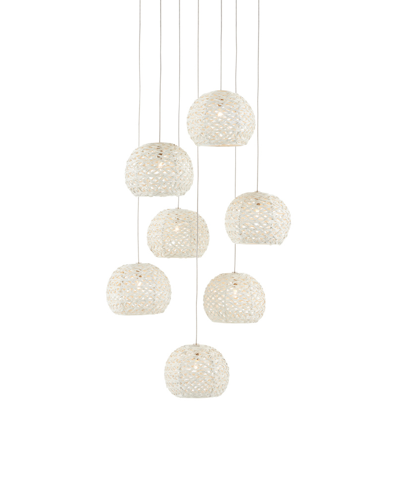 Piero White 7-Light Round Multi-Drop Pendant
